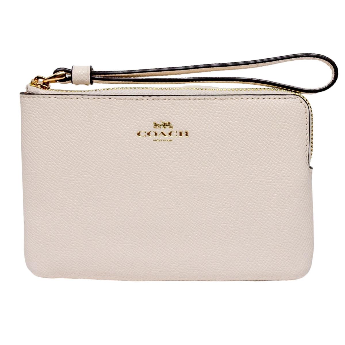 Coach White Leather Zip Around Wallet Attached Strap