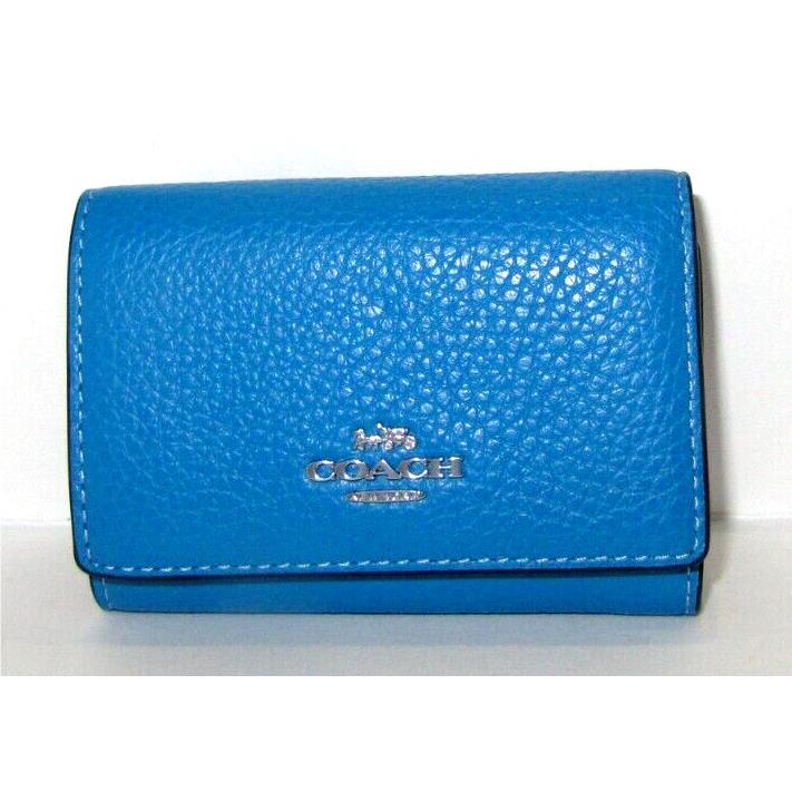 Coach CM238 Micro Small Trifold Wallet Bright Blue Pebbled Leather