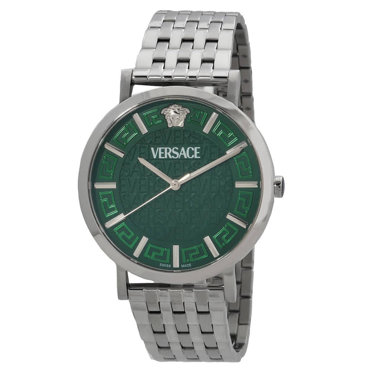 Versace Greca Slim Quartz Green Dial Watch VE8Q00324
