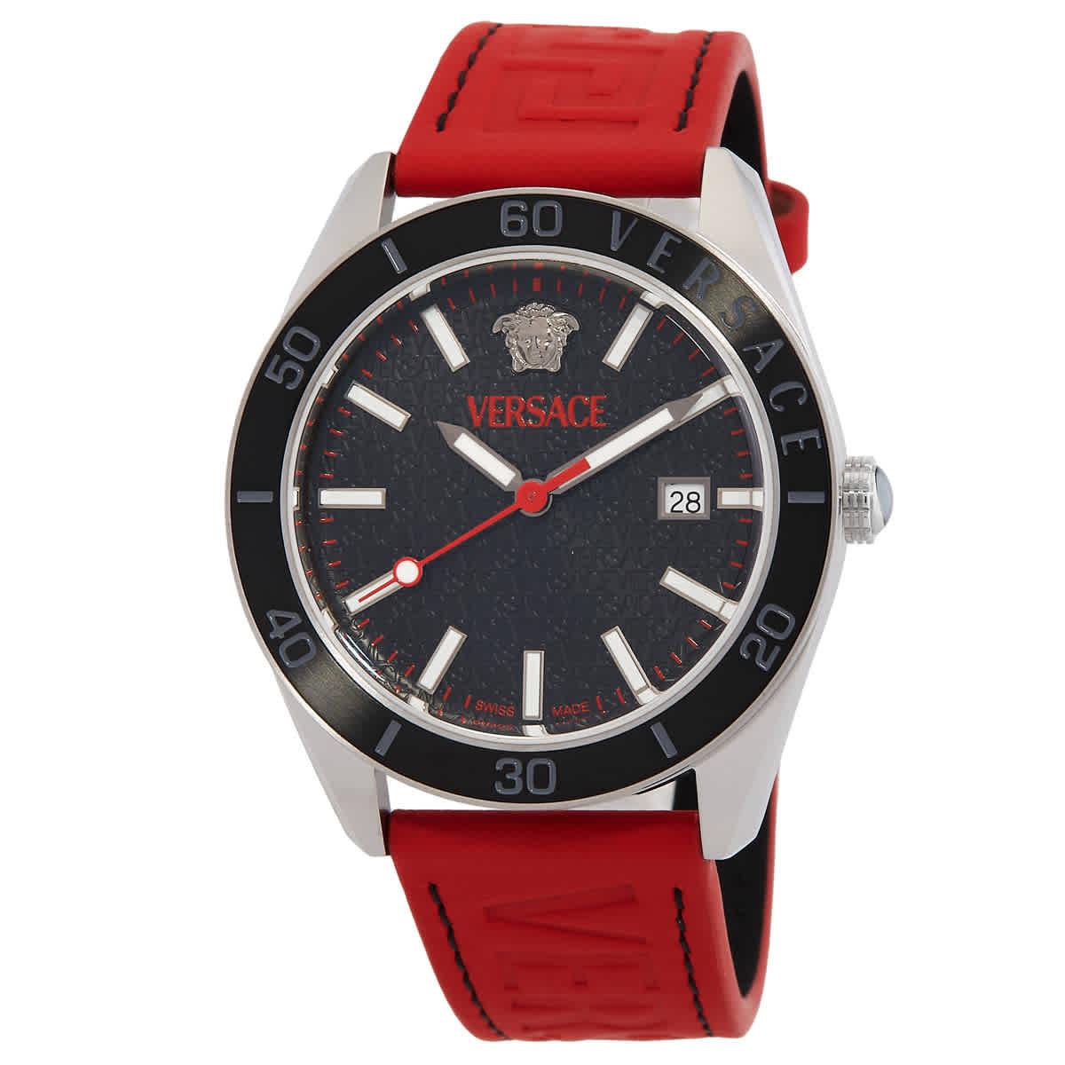 Versace V-dome Quartz Black Dial Men`s Watch VE8E00124