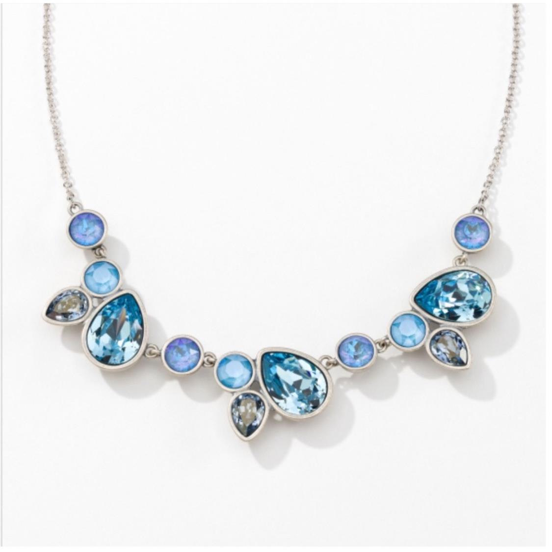 Touchstone Crystal by Swarovski Blue Necklace Antiqued Back Adjustable 15-18
