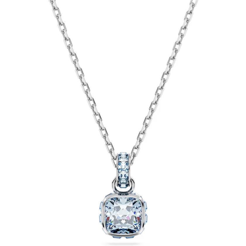 Swarovski Birthstone Pendant Square Cut March Blue Rhodium Plated- 5651794