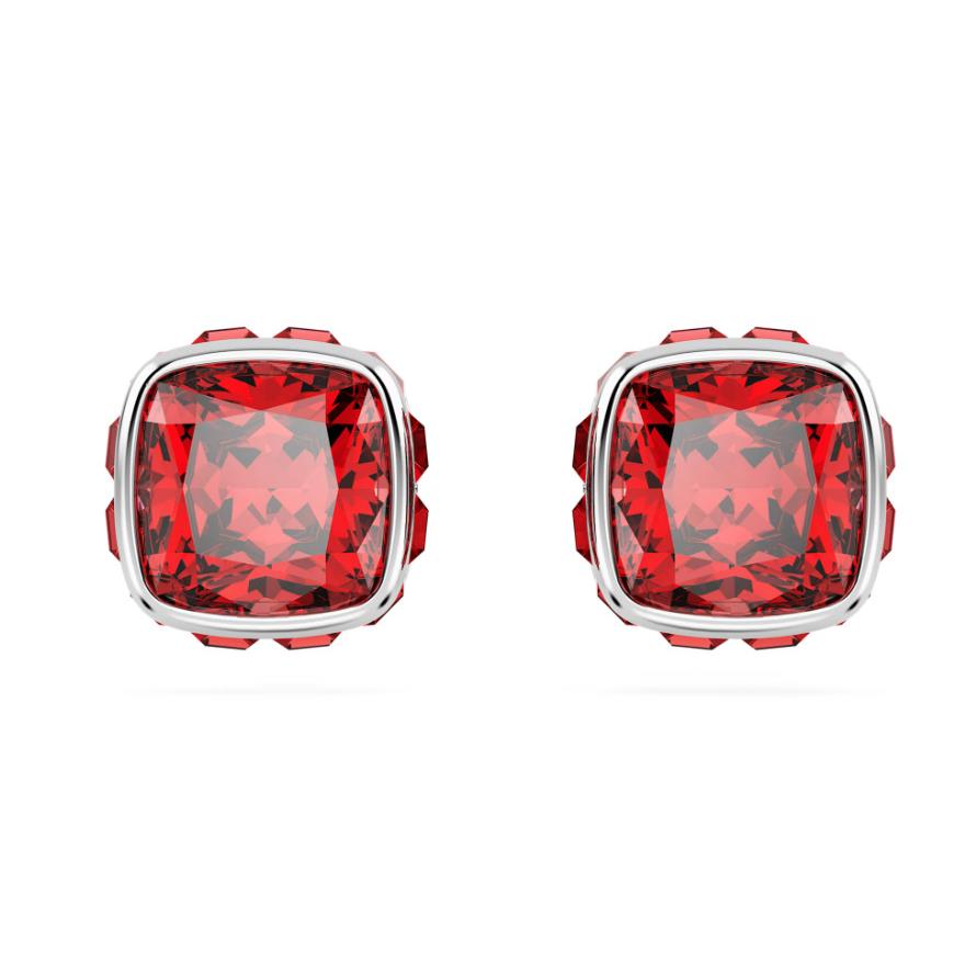 Swarovski Birthstone Stud Earrings Square Cut July Red Rhodium Plated 5661959