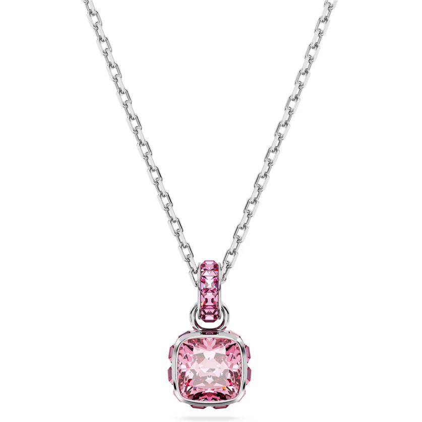 Swarovski Birthstone Pendant Square Cut October Pink Rhodium Plated- 5651791