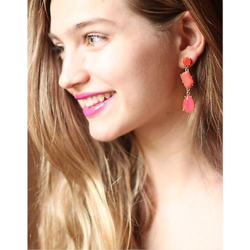 Kate Spade New York Coral Pink Drop Dangle Fiesta Crystal Earrings Linear Gold
