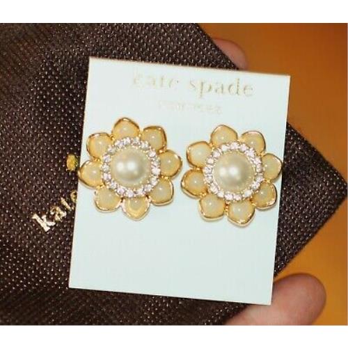 Kate Spade York Daisy Enamel Crystal Halo Stud Earrings Flower