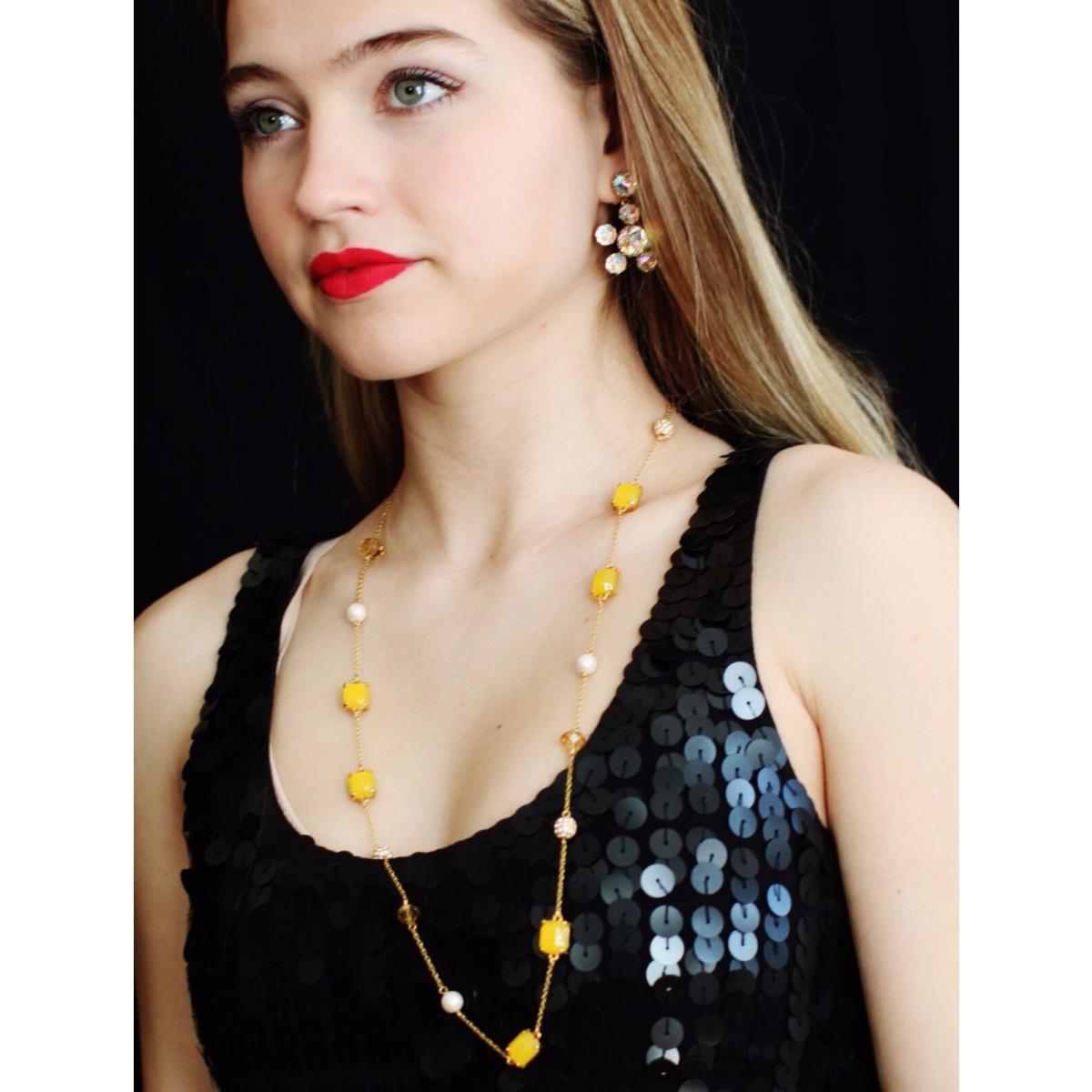 Kate Spade Gold Plated Bijoux Scatter Yellow Necklace Pearl Gem Pave Long  32 - Kate Spade jewelry - 098686397651 | Fash Brands