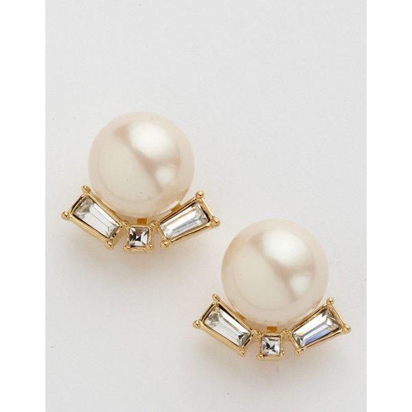 Kate Spade Earrings Clear Crystal Baguettes Pearl Stud Cluster Simple