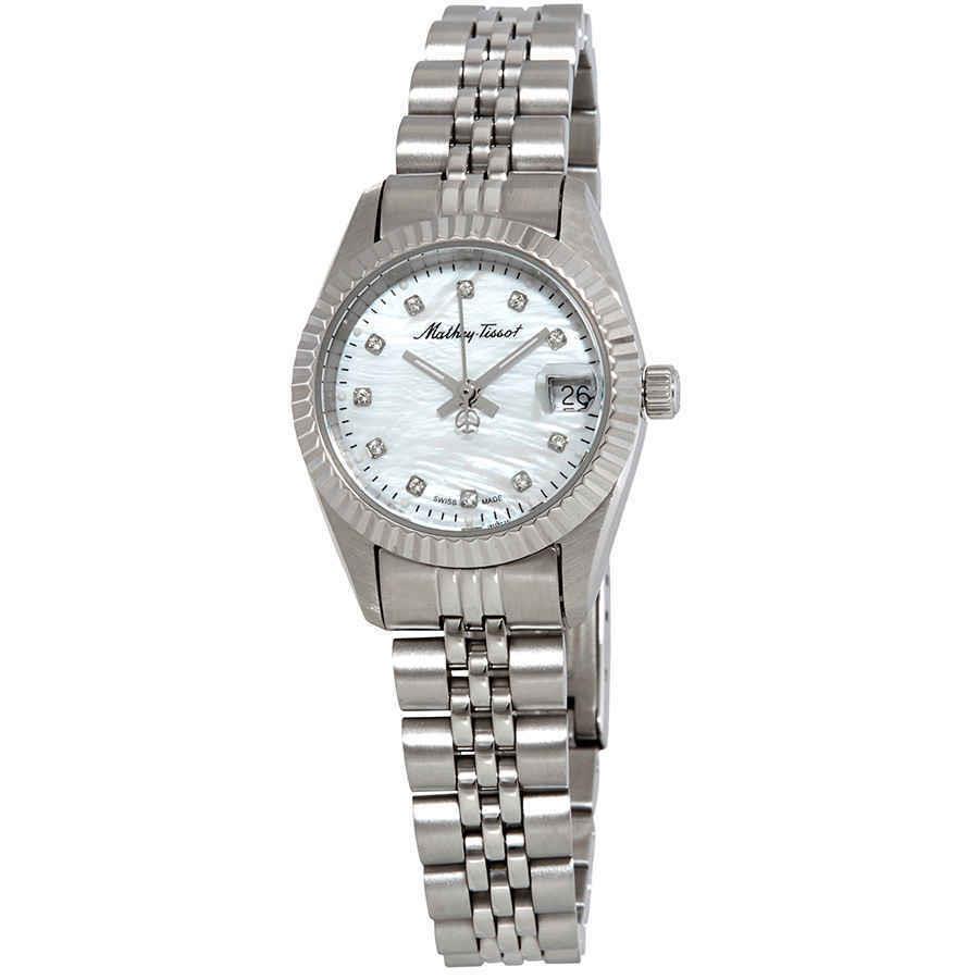 Mathey-tissot Mathey II Quartz Crystal White Mop Dial Ladies Watch D710AI - Dial: White, Band: Silver, Bezel: Silver