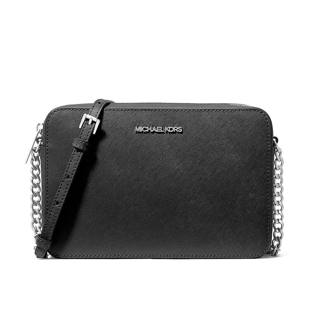 Michael Kors Jet Set Camera Crossbody Bag Black / SV (Saffiano Leather)