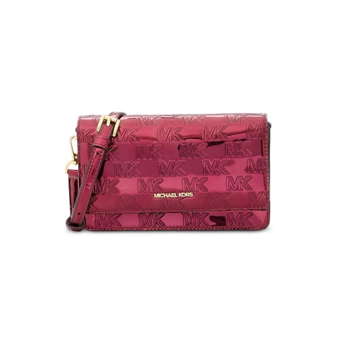 Michael Kors Jet Set Shiny Logo Phone Women`s Crossbody Bag Wallet - Red