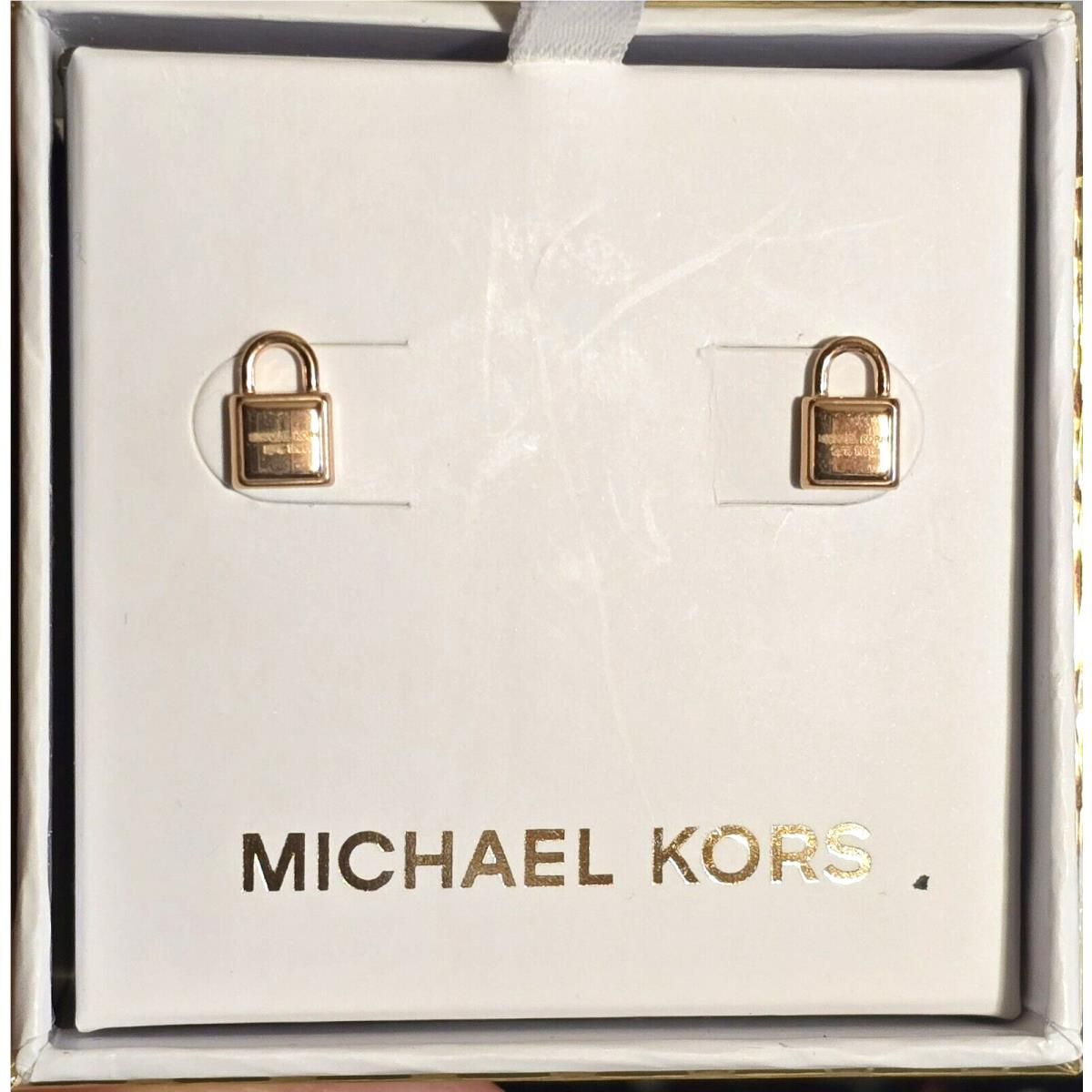 Michael Kors Rose Gold Tone Pad Lock Stud Earrings MKJX3487