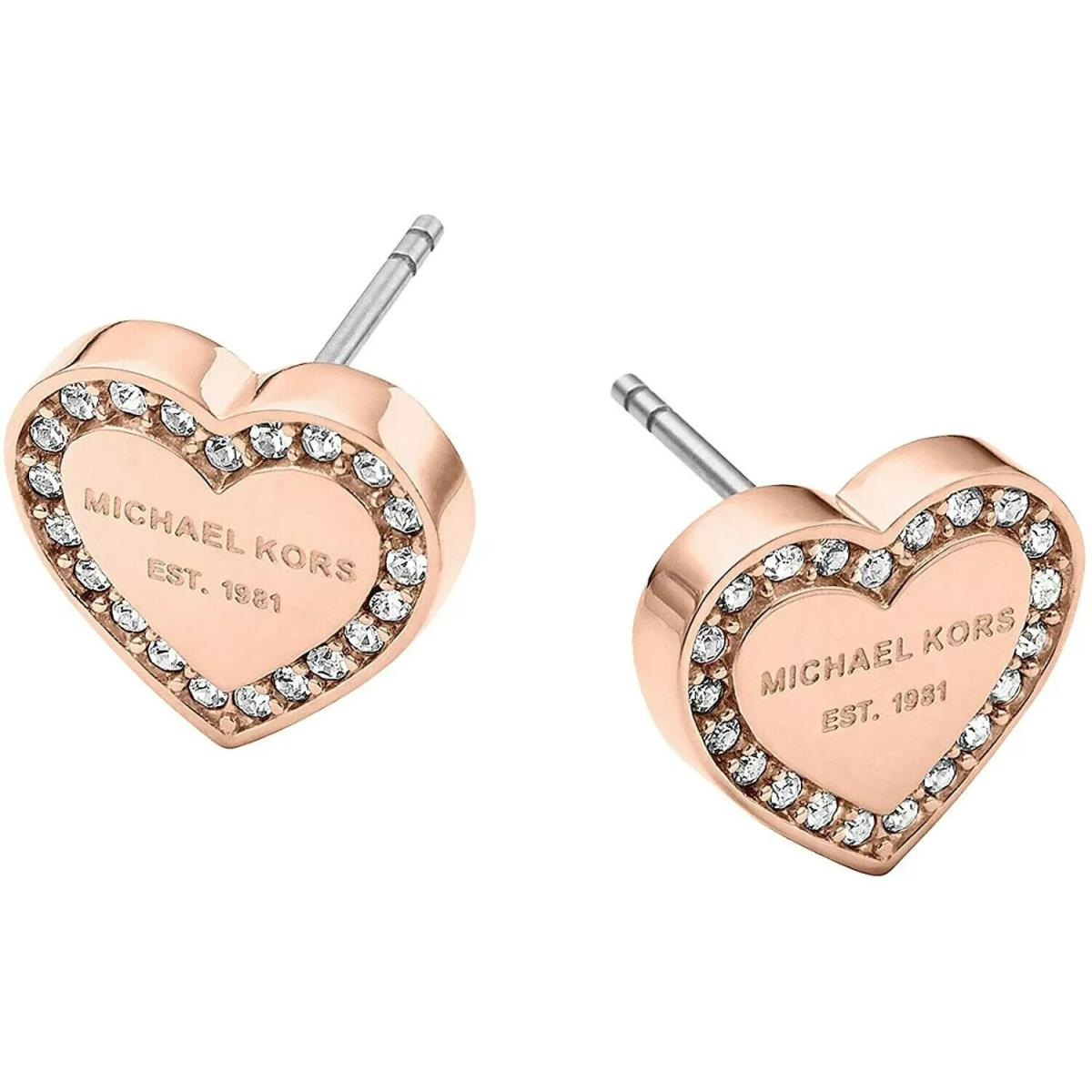 Michael Kors Rose Gold Tone Crystal Pave Stud Heart Shape Earrings MKJ3967