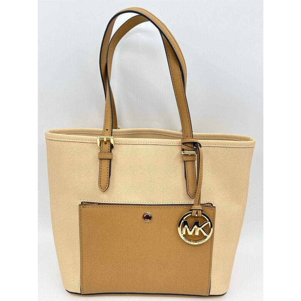 Michael Kors Jet Set Medi Snap Pocket Tote Purse Bag Beige Tote