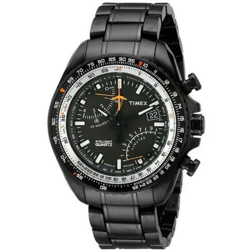 TX Timex Intelligent Aviator Fly Back Black Ion Plated S/steel WATCH-T2P103