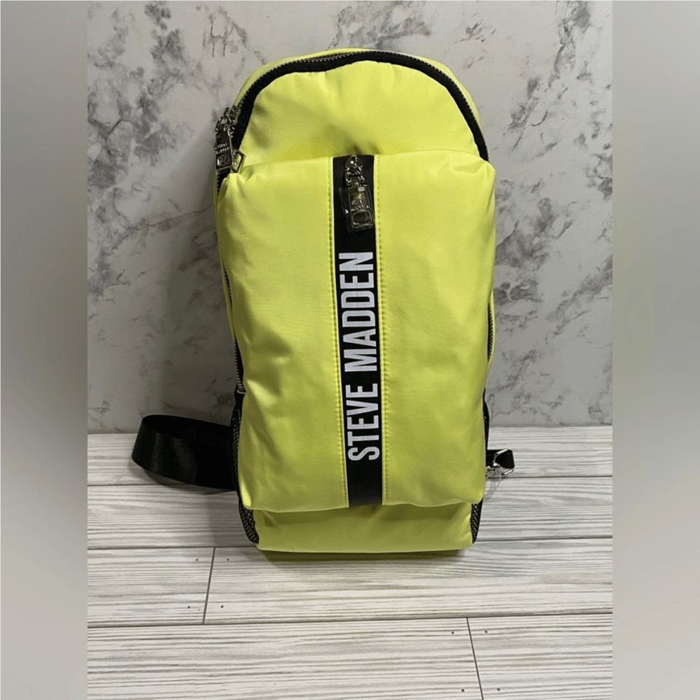 Steve Madden Lemon Yellow Green Black Bromano Sling Backpack One Strap Bag