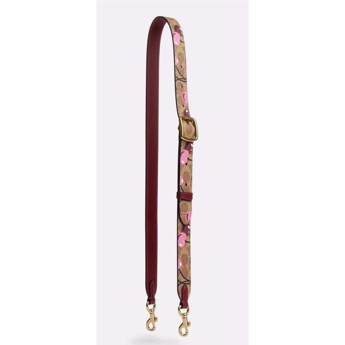 Coach CZ021 Reversible Strap Signature Canvas with Cherry Print Gold/tan Multi