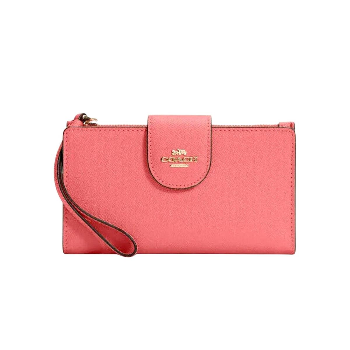 Coach Large Leather Tech Phone Wallet Wristlet Pink Lemonade