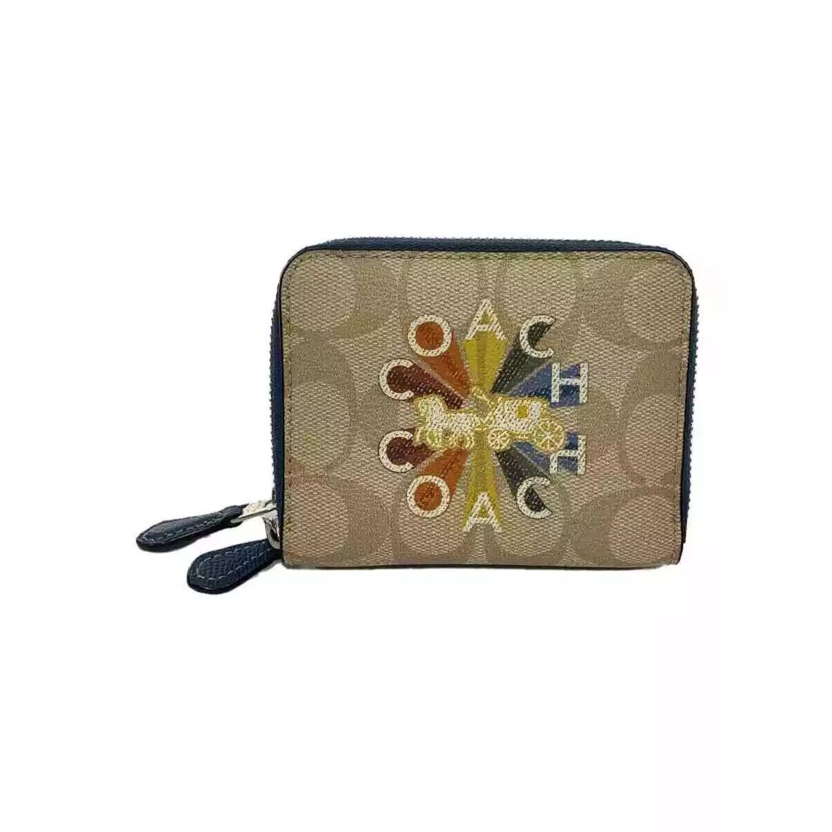Coach Rainbow Double Zip Around Wallet F76754 Light Khaki Denim Lqqk