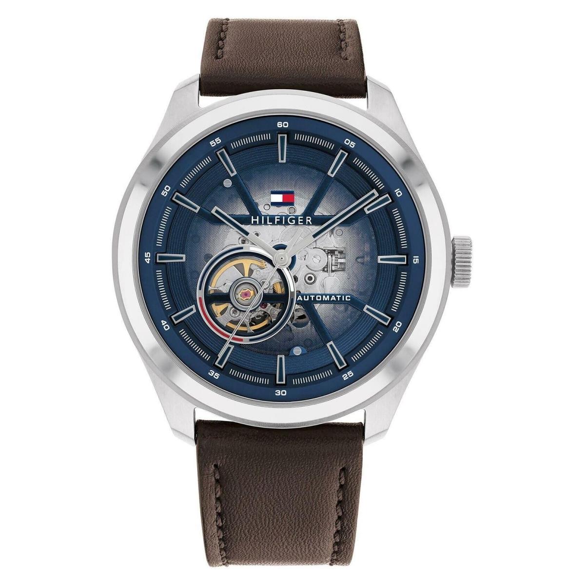 Tommy Hilfiger 1791888 Oliver Blue Dial Brown Leather Automatic Mens Watch