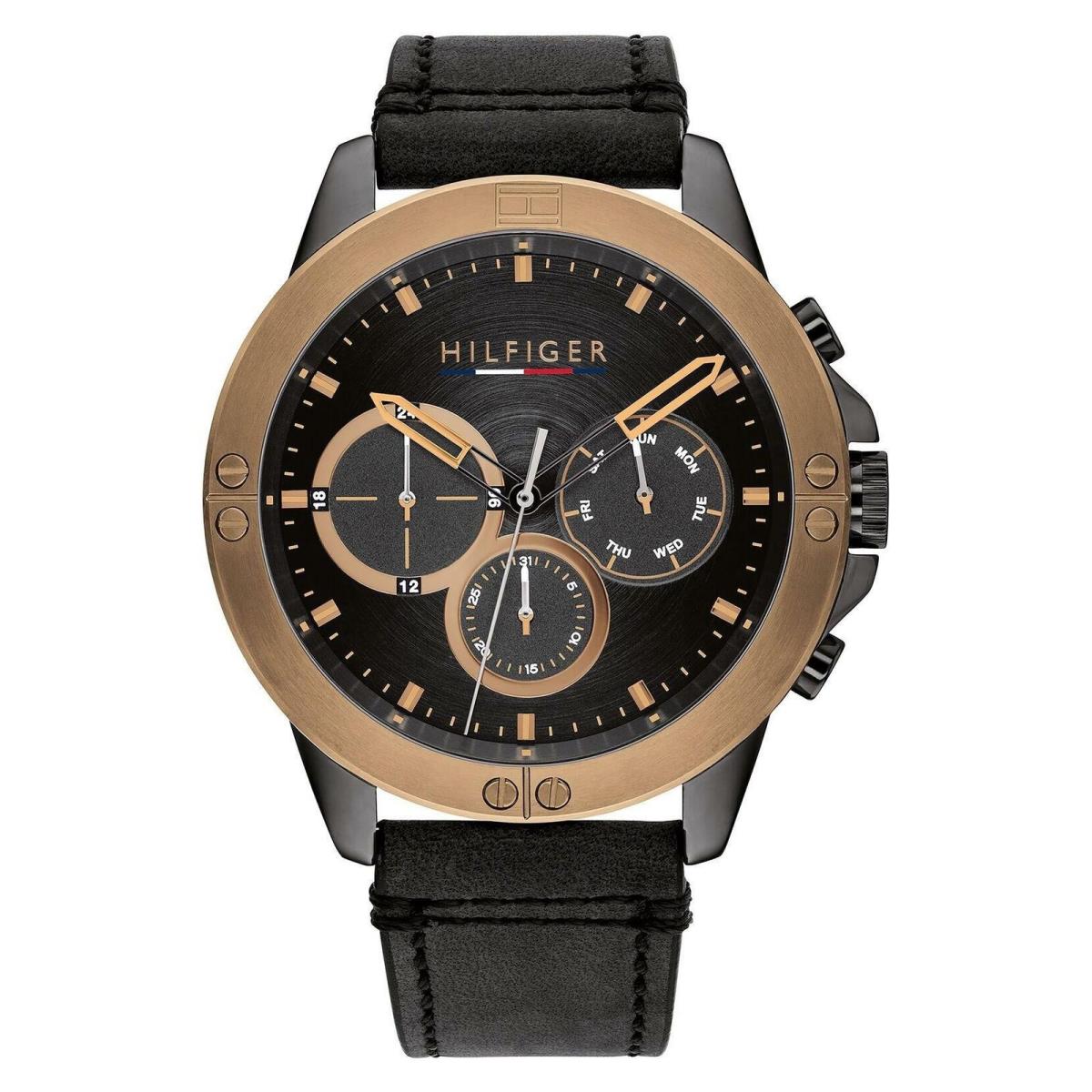 Tommy Hilfiger 1791893 Harley Rose Gold Accents Black Dial Leather Mens Watch