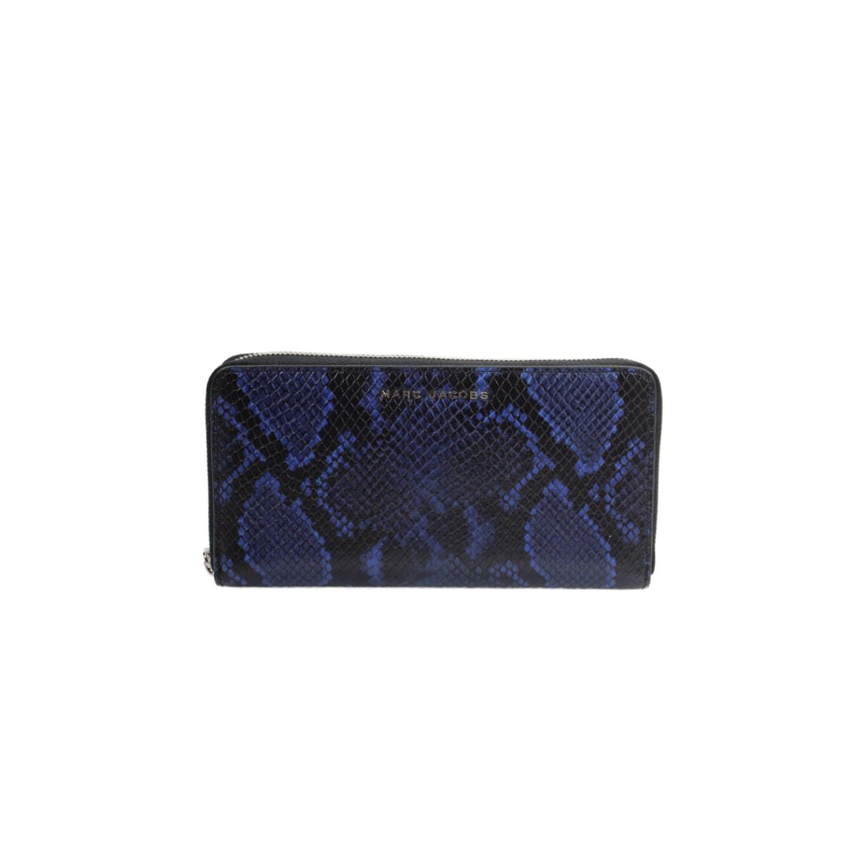 Marc Jacobs Womens Zip Around Logo Snake Print Continental Wallet Blue Leather