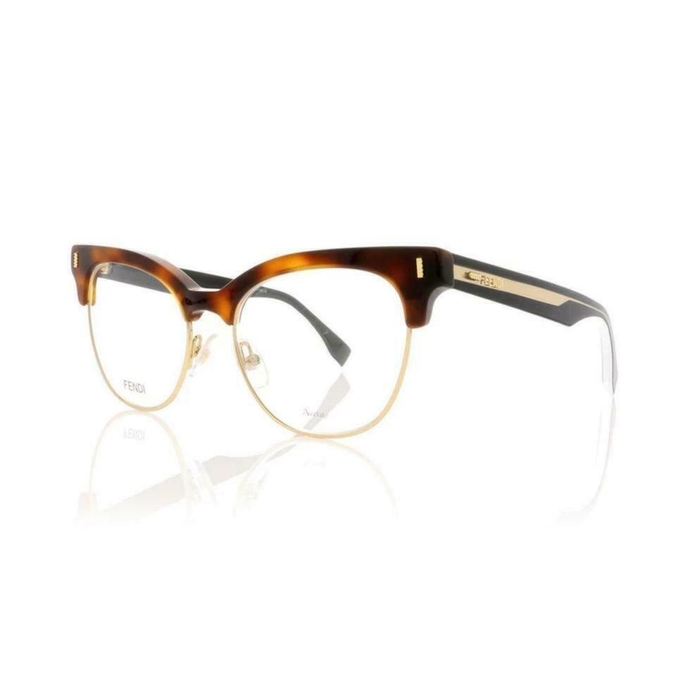 Fendi FF 0163 FF0 Havana Cyclamen Gold Plastic Cat-eye Eyeglasses 51mm