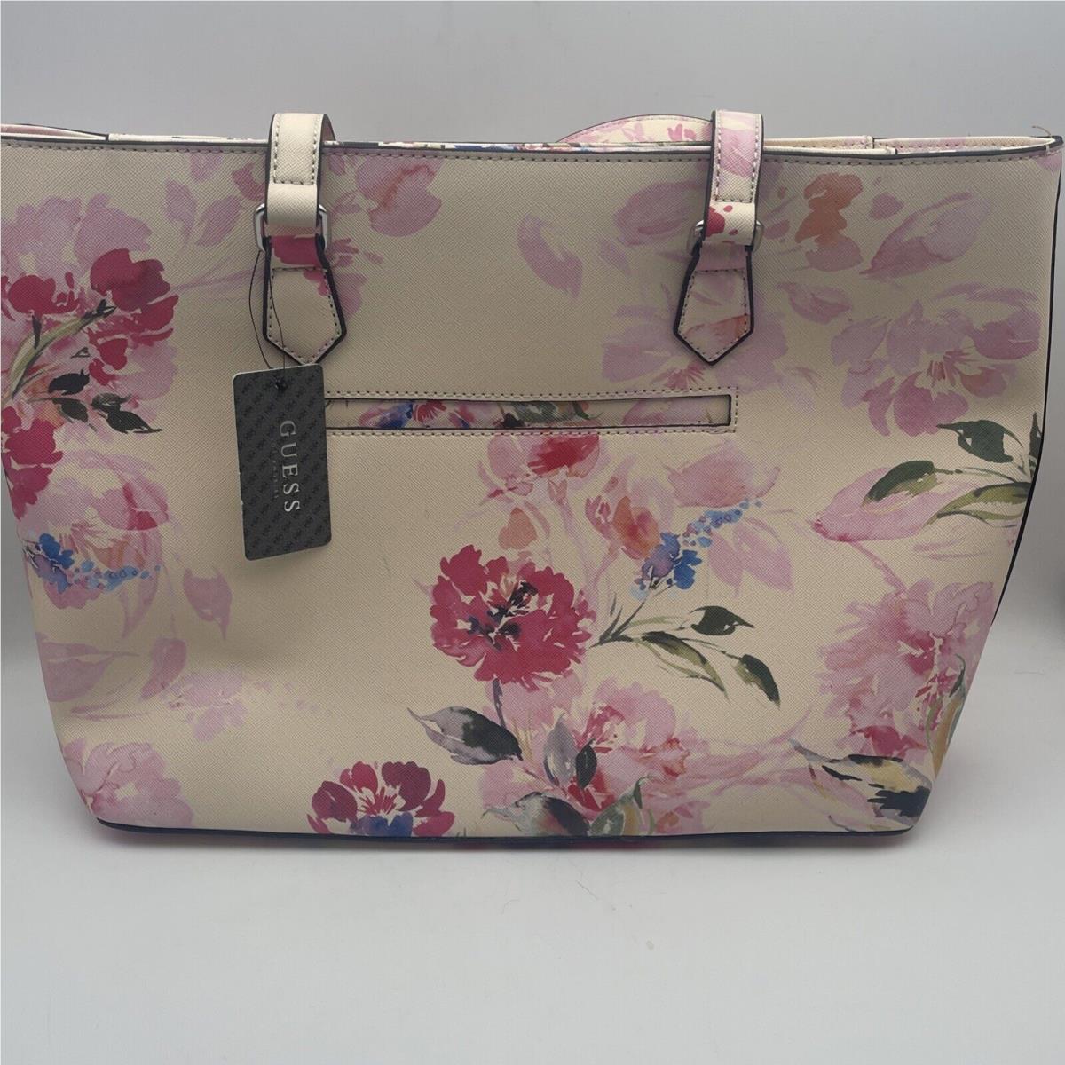 Guess Women`s Pink Floral Print Logo Tote Handbag Purse Set