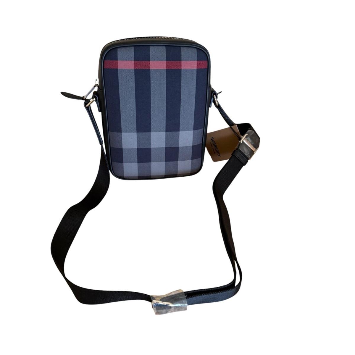 Burberry Paddy Crossbody IP Check Bag Navy/red with Black Leather
