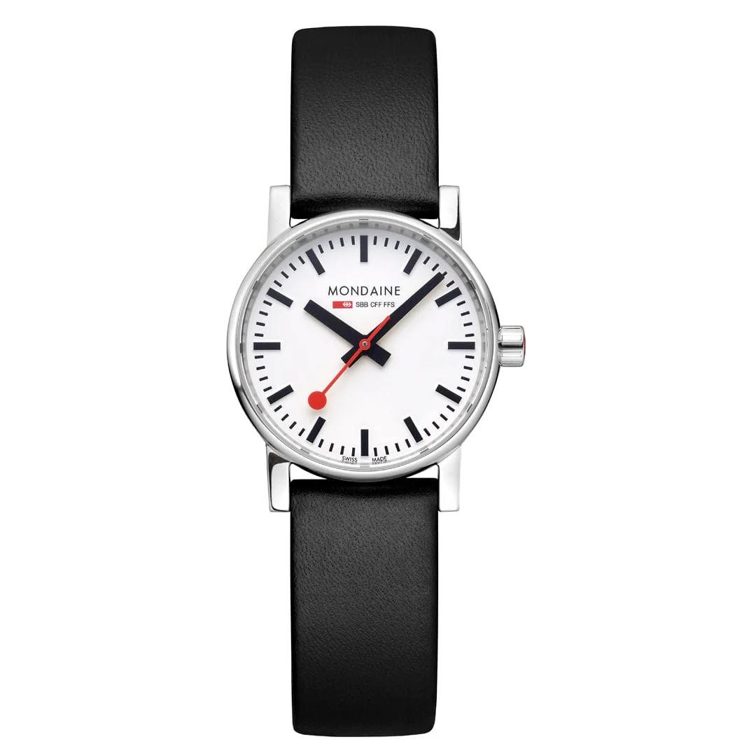 Mondaine MSE.30110.LBV Evo2 30mm Black Leather White Dial Quartz Wrist Watch