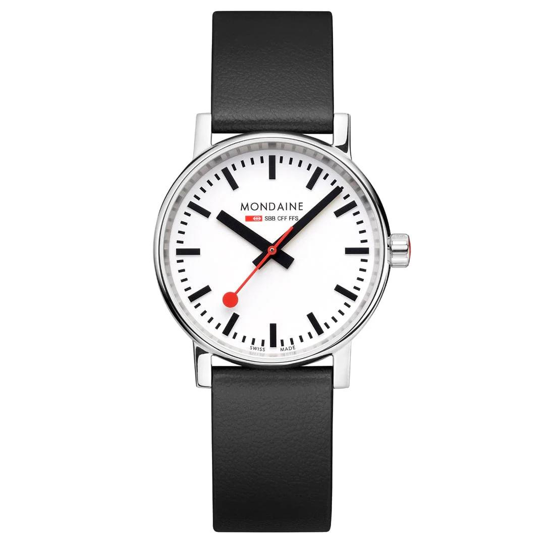 Mondaine MSE.35110.LBV Evo2 35mm Black Leather White Dial Quartz Wrist Watch