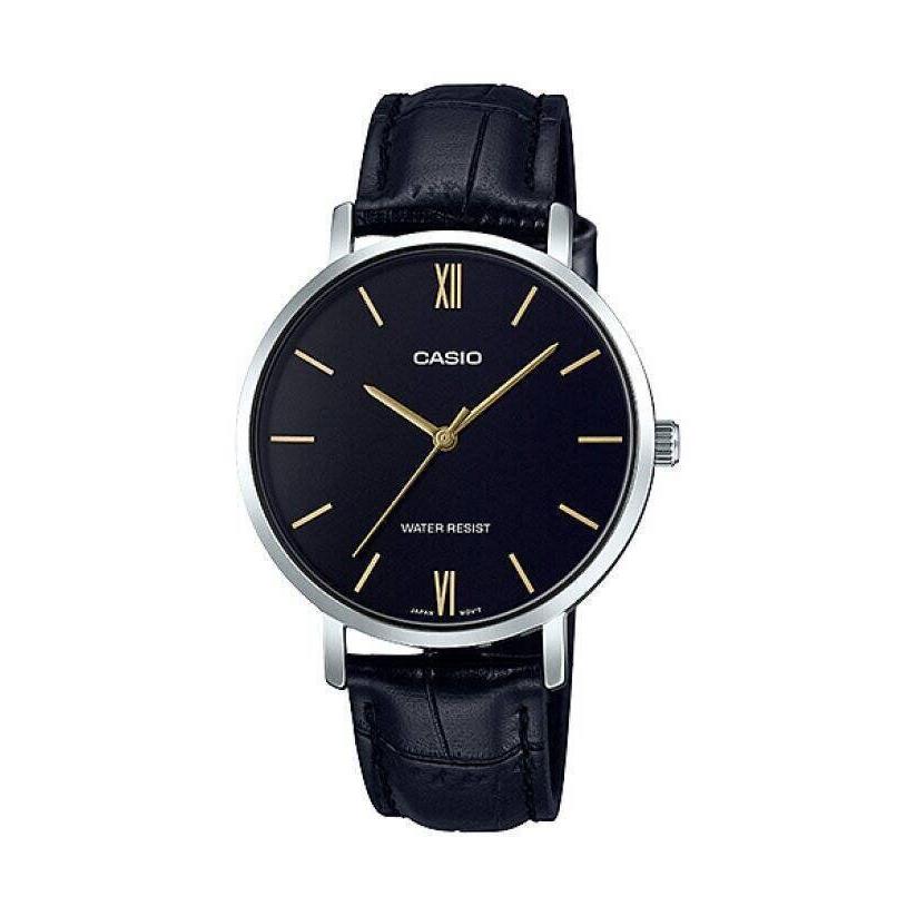 LTP-VT01L-1BU Analog Black Leather Minimalist Quartz Casual Dress Watch by Casio
