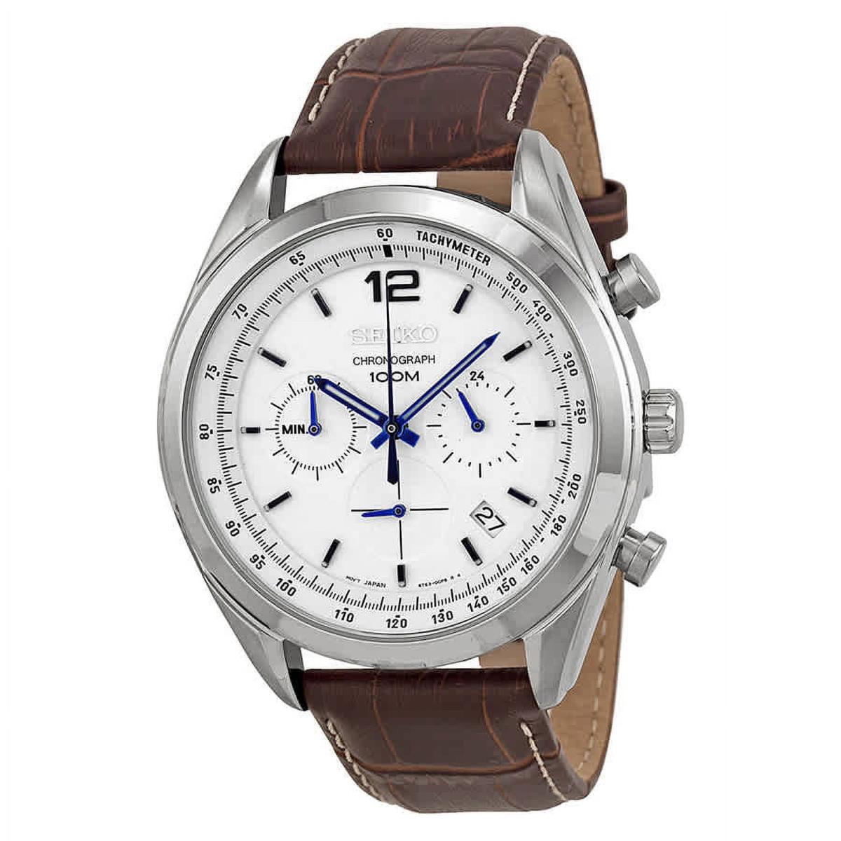 Men`s Chronograph SSB095 Silver Calf Skin Japanese Diving Watch by Seiko