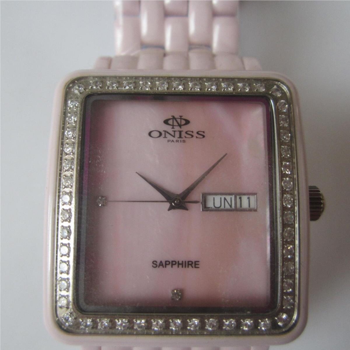 Lady`s Watch Quartz All Pink Ceramic Diamond Mop Dial Sapphire ON7700-L by Oniss
