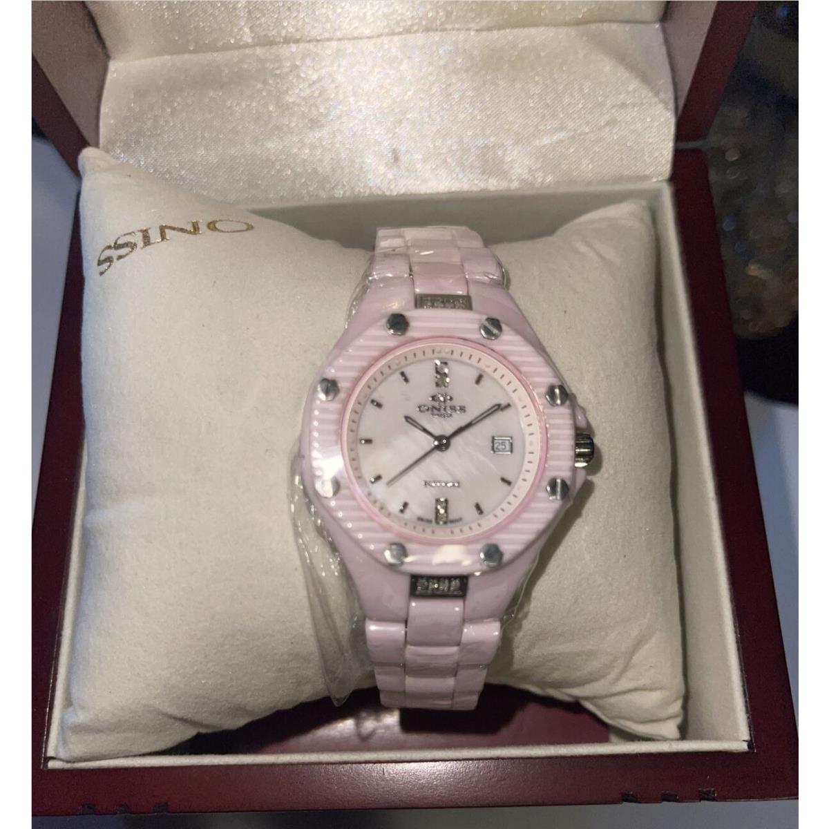 Paris Women`s Diamond Accented Pink Silver Hi Tech Ceramic Watch by Oniss