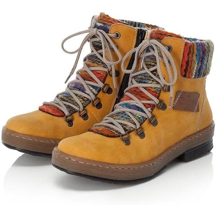 Rieker Women`s Felicitas Yellow Combination Z6743 Laced Ankle Boots SZ 7-7.5