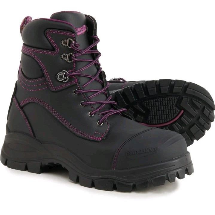 Blundstone 897 Side-zip Lace Work Boot Steel Safety Toe Black Purple Women`s 11