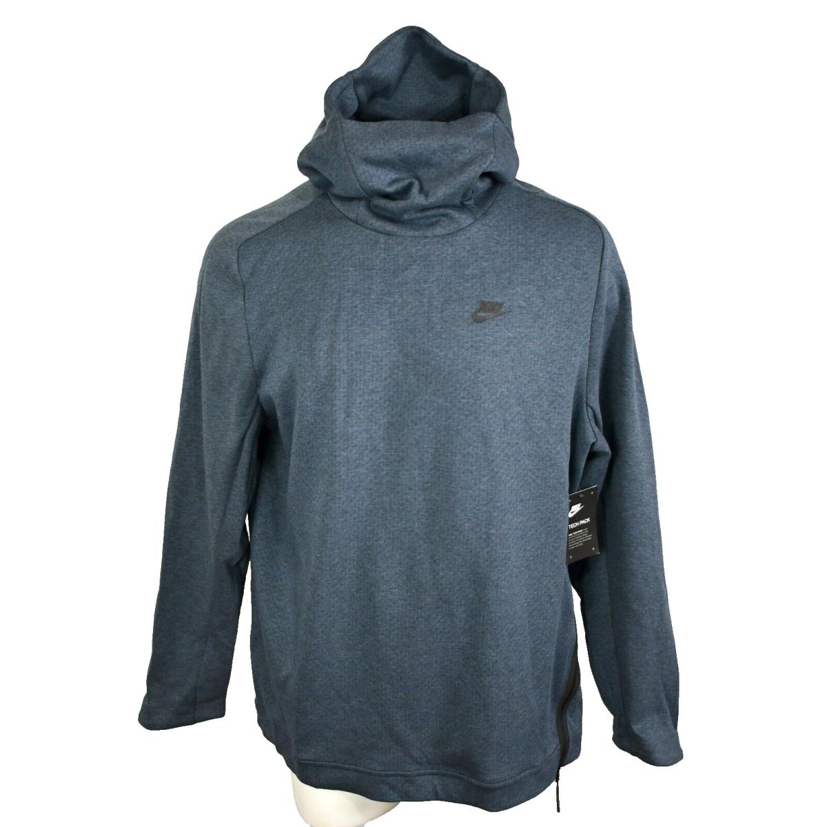 Nike Tech Fleece Pullover Hoodie Men s Size 2XL Blue Side Zip Funnel Neck 832126