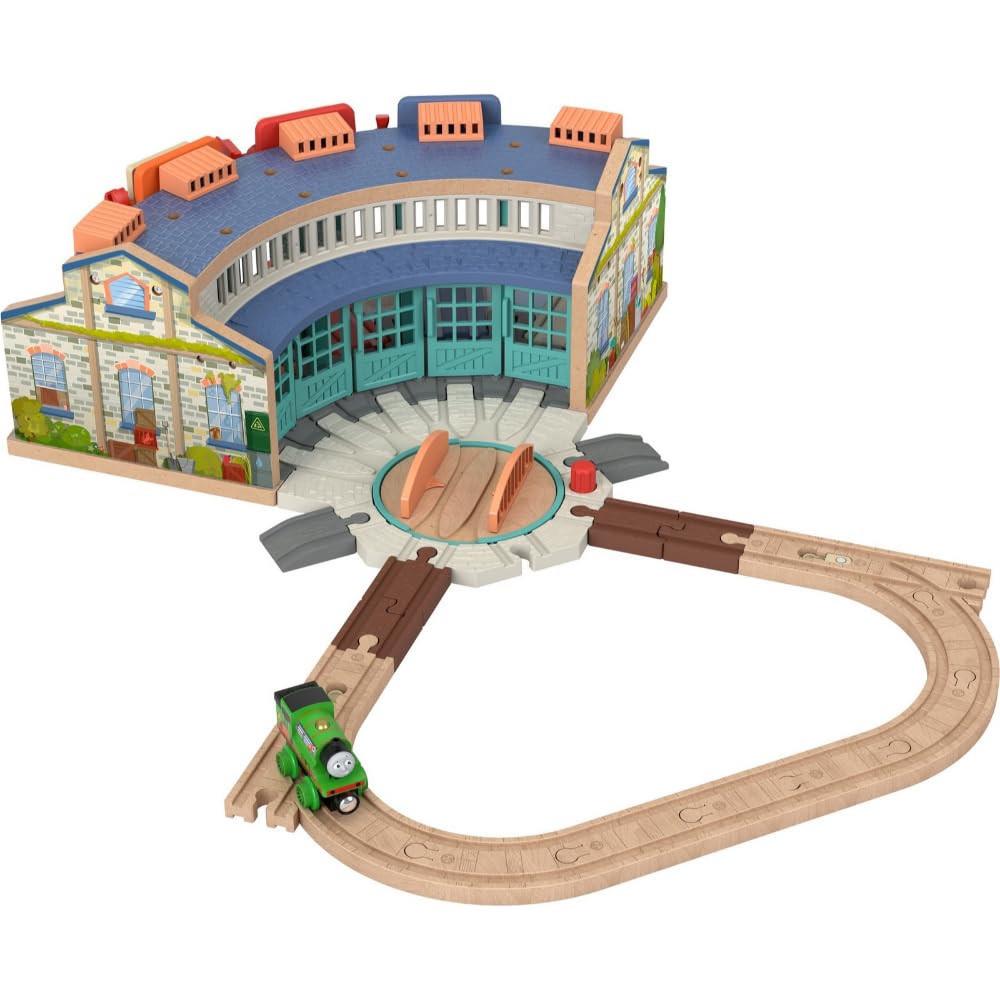 Wooden Railway Toy Train Track Tidmouth Sheds Starter Set with Percy Wood