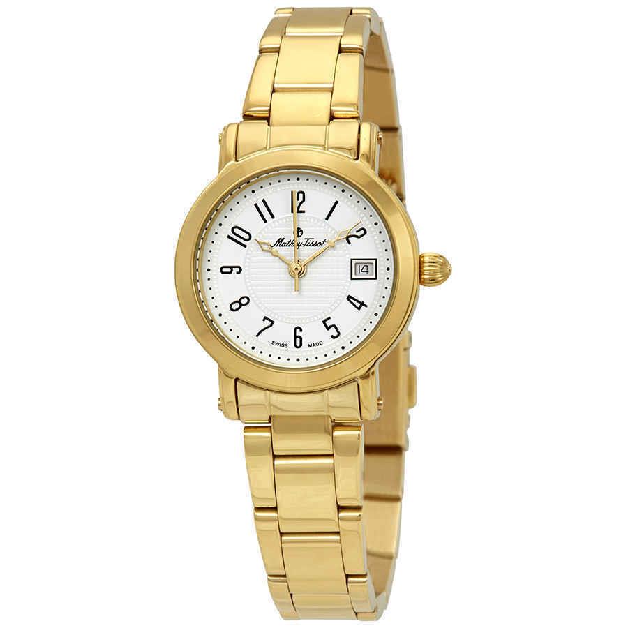 Mathey-tissot City White Dial Ladies Watch D31186MPG - Dial: White, Band: Yellow Gold PVD, Bezel: Yellow Gold PVD