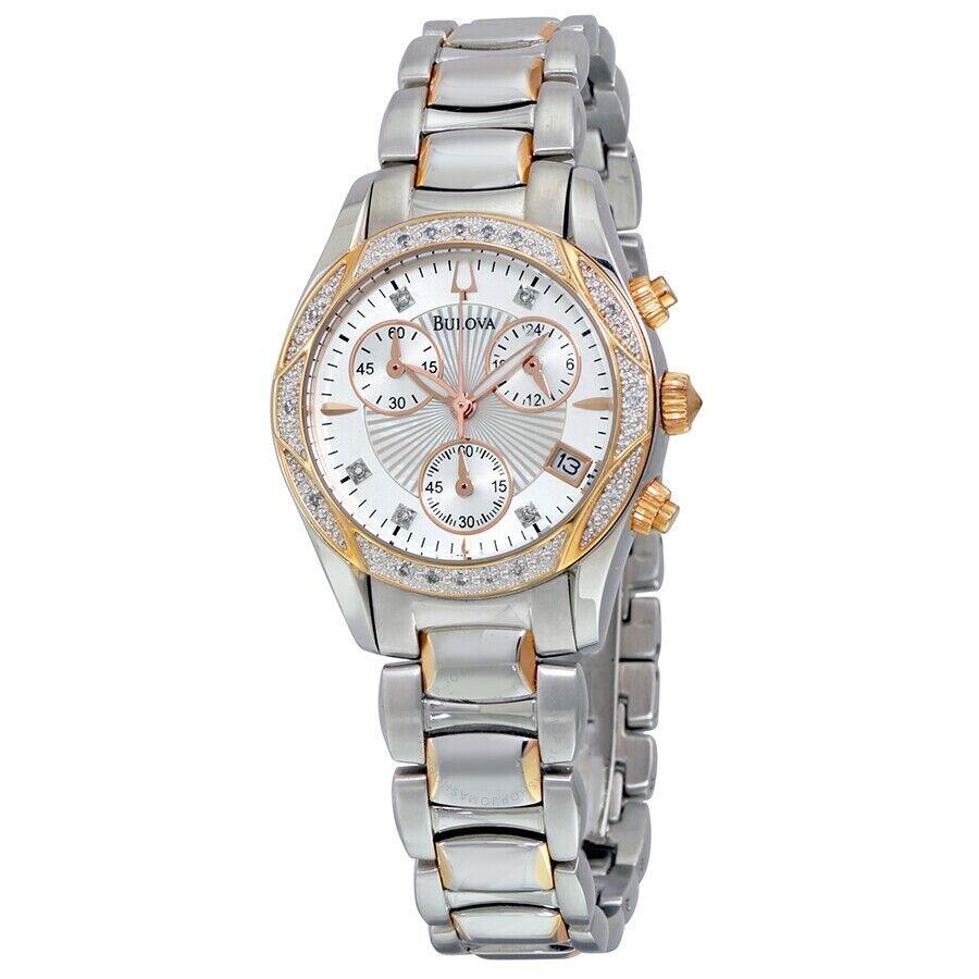 Ladies Bulova Watch 21 Diamond Bezel Chronograph Stainless Steel
