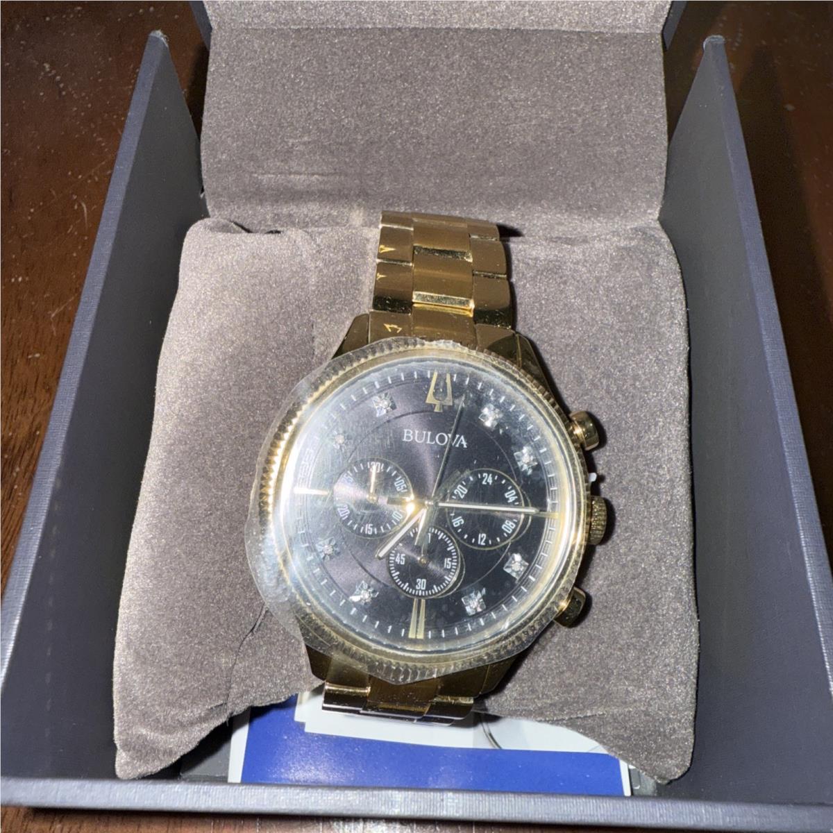 Bulova Men`s Quartz Chronograph Gold Diamond Accents Watch 42MM 97D131