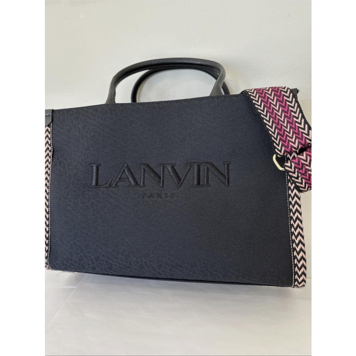Lanvin Black Canvas and Leather Handles Jacquard Strap Medium In Out Tote