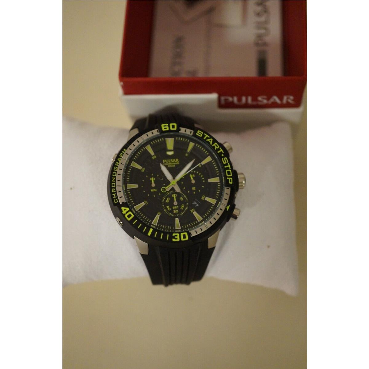 Pulsar Men`s On The Go PT3503 Black Analog Chronograph Watch