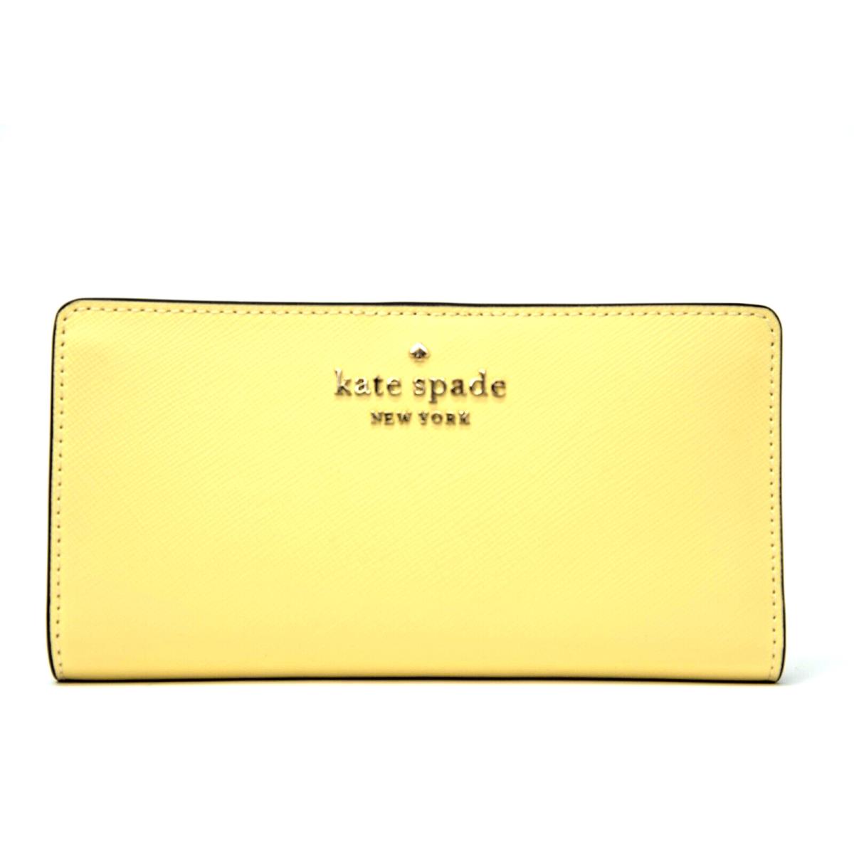 Kate Spade Large Staci Slim Bifold Wallet Yellow Saffiano Leather New