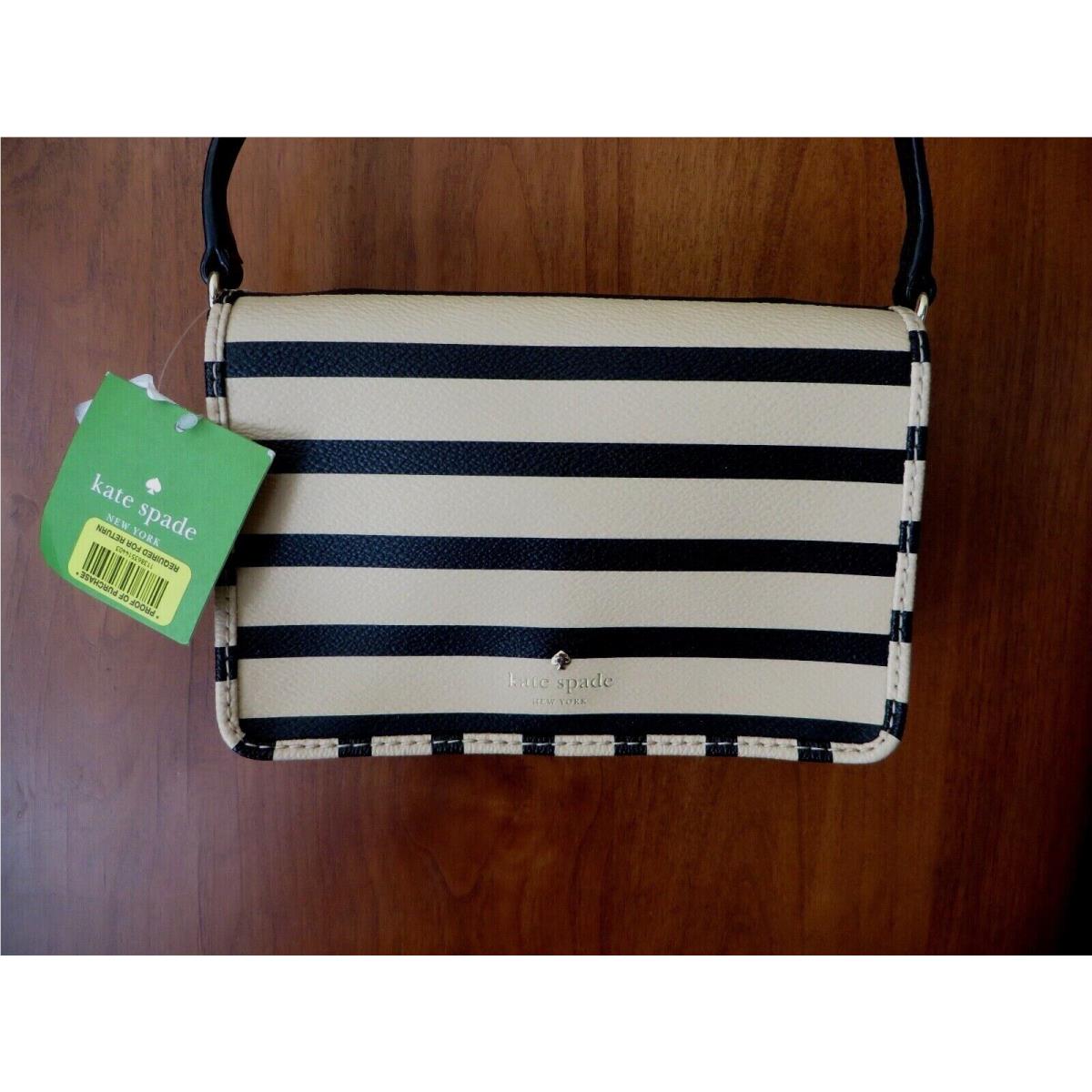 Kate Spade Black Tan Hyde Lane Stripe Crossbody or Clutch Bag Purse