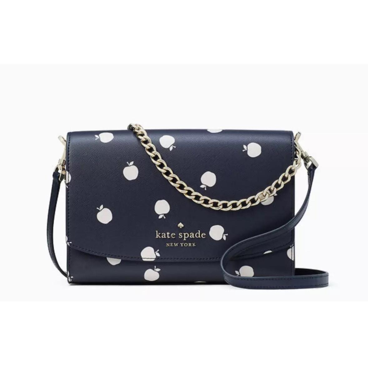 Kate Spade Apple Carson Orchard Convertible Crossbody Bag Navy Leather