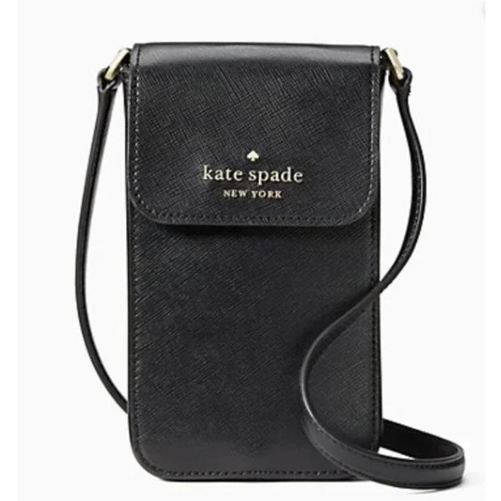 Kate Spade Staci Phone Flap Crossbody Purse - Black Saffiano Leather
