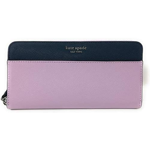 Kate Spade Cameron LG Continental Wallet Lilac Saffiano Blue Leather Silver Logo