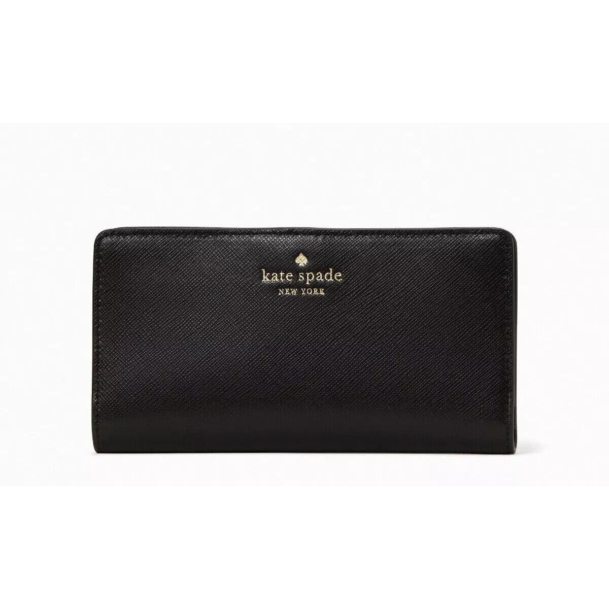 New Kate Spade Women`s Jana Saffiano Leather Slim Bifold Wallet Bag- Black
